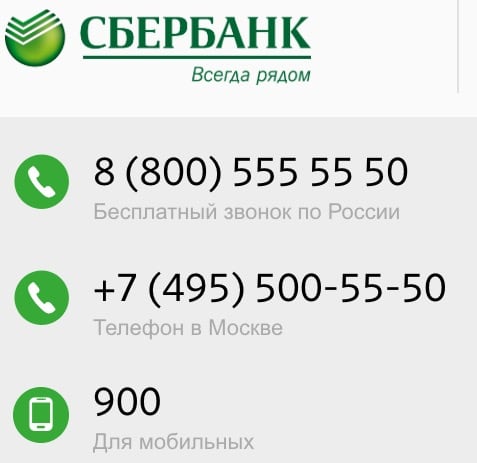 Sberbank-puhelimet asiakkaille