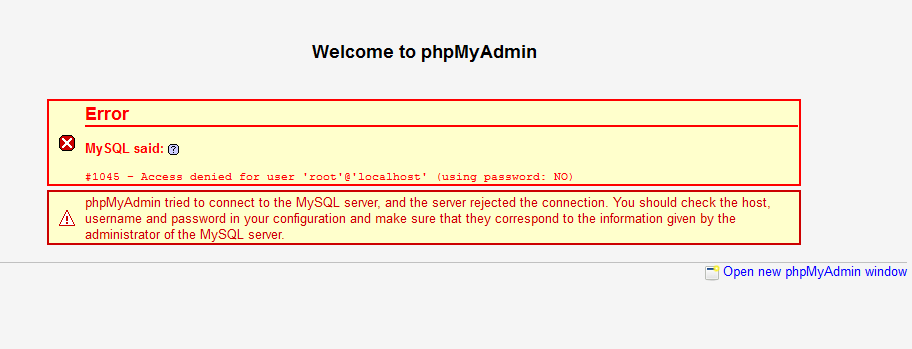 phpMyAdmin käyttää automaattista salasanan syöttämistä, joten virheeseen liittyy (Salasanan käyttö: EI)
